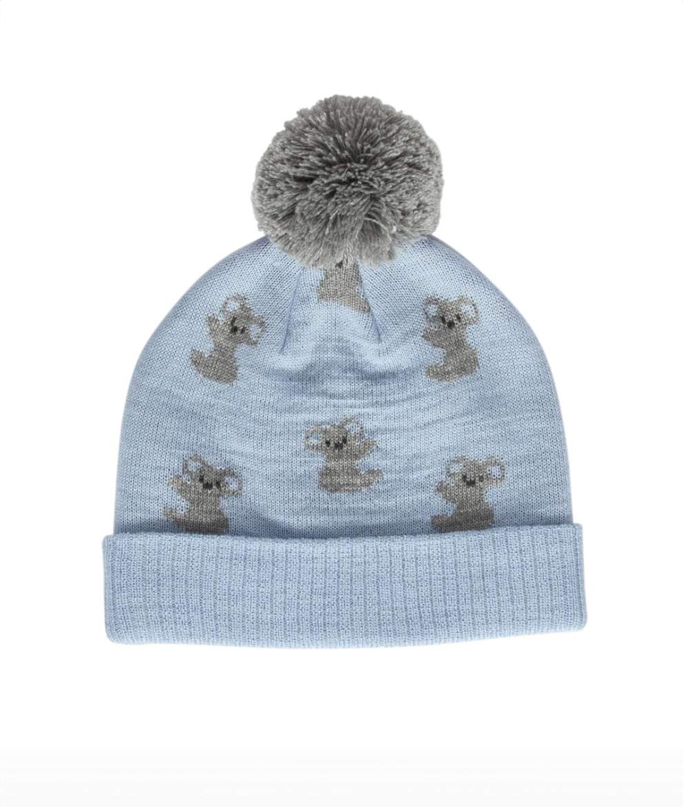 Acorn - Koala Merino Beanie - Blue & Grey