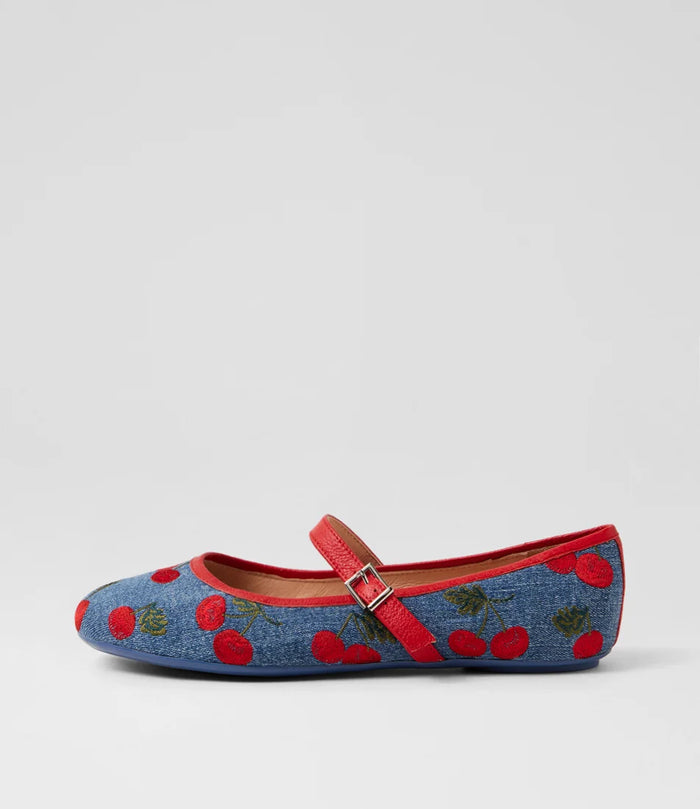 Top End - Bountiest Blue Cherries Red Denim Flat Shoes