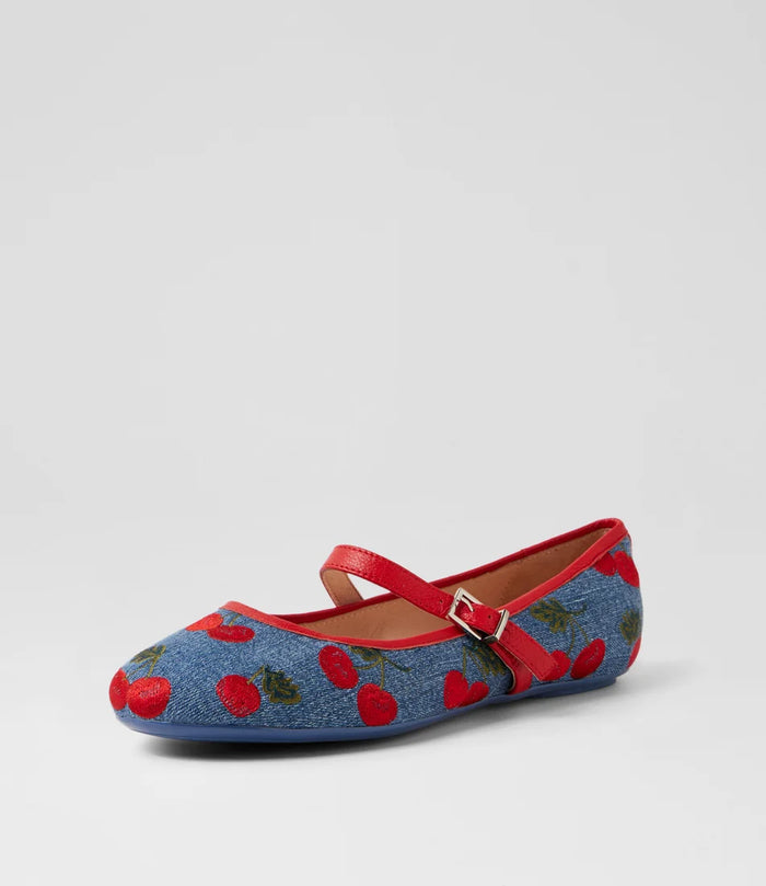 Top End - Bountiest Blue Cherries Red Denim Flat Shoes