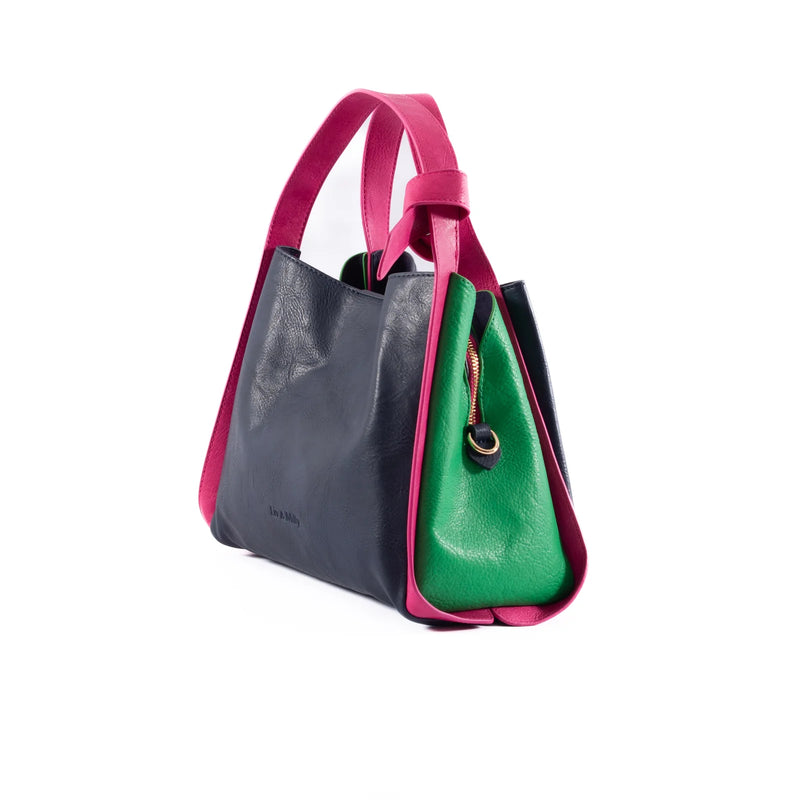 Tanya Handbag - Navy, Green & Fuchsia