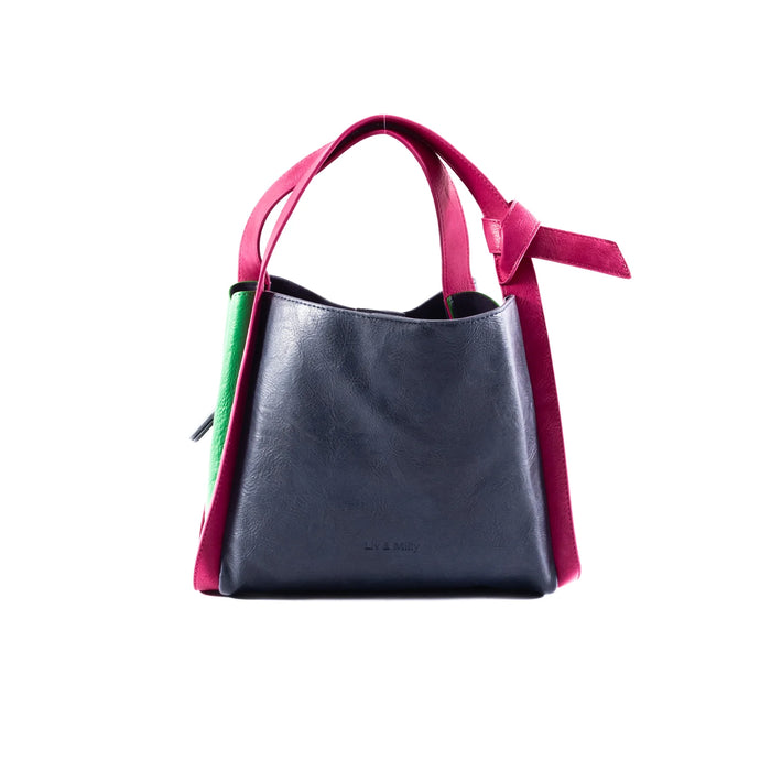 Tanya Handbag - Navy, Green & Fuchsia