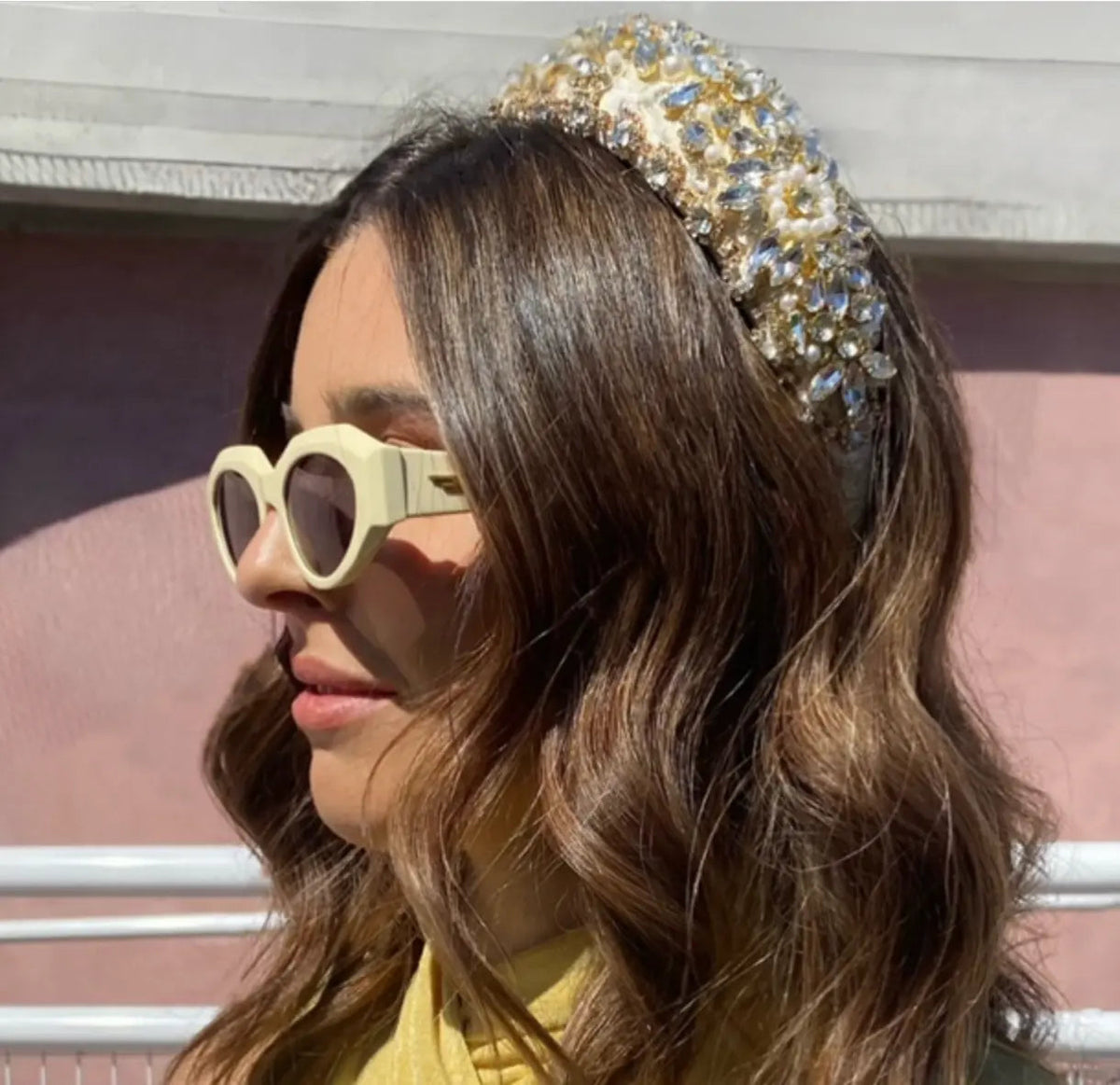 Tania Hird Tatiana Statement Headband - Champagne worn