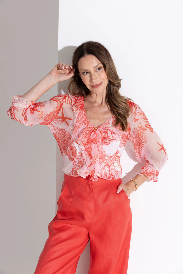 Kamare -Cove Silk Shirt - Coral Coast