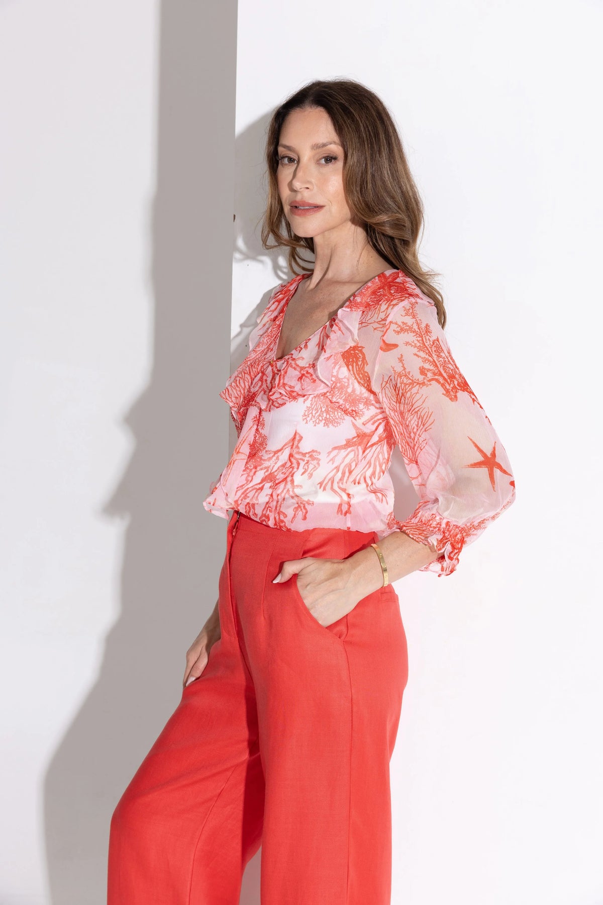 Kamare -Cove Silk Shirt - Coral Coast