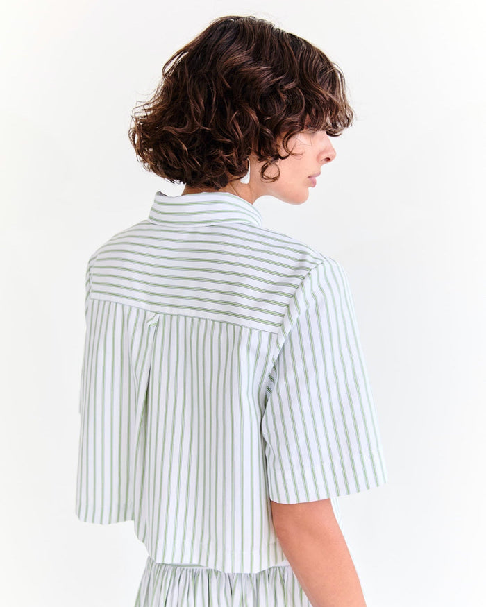 Eder by Anna Lola Crop Shirt in Green pistachio stripe, front view