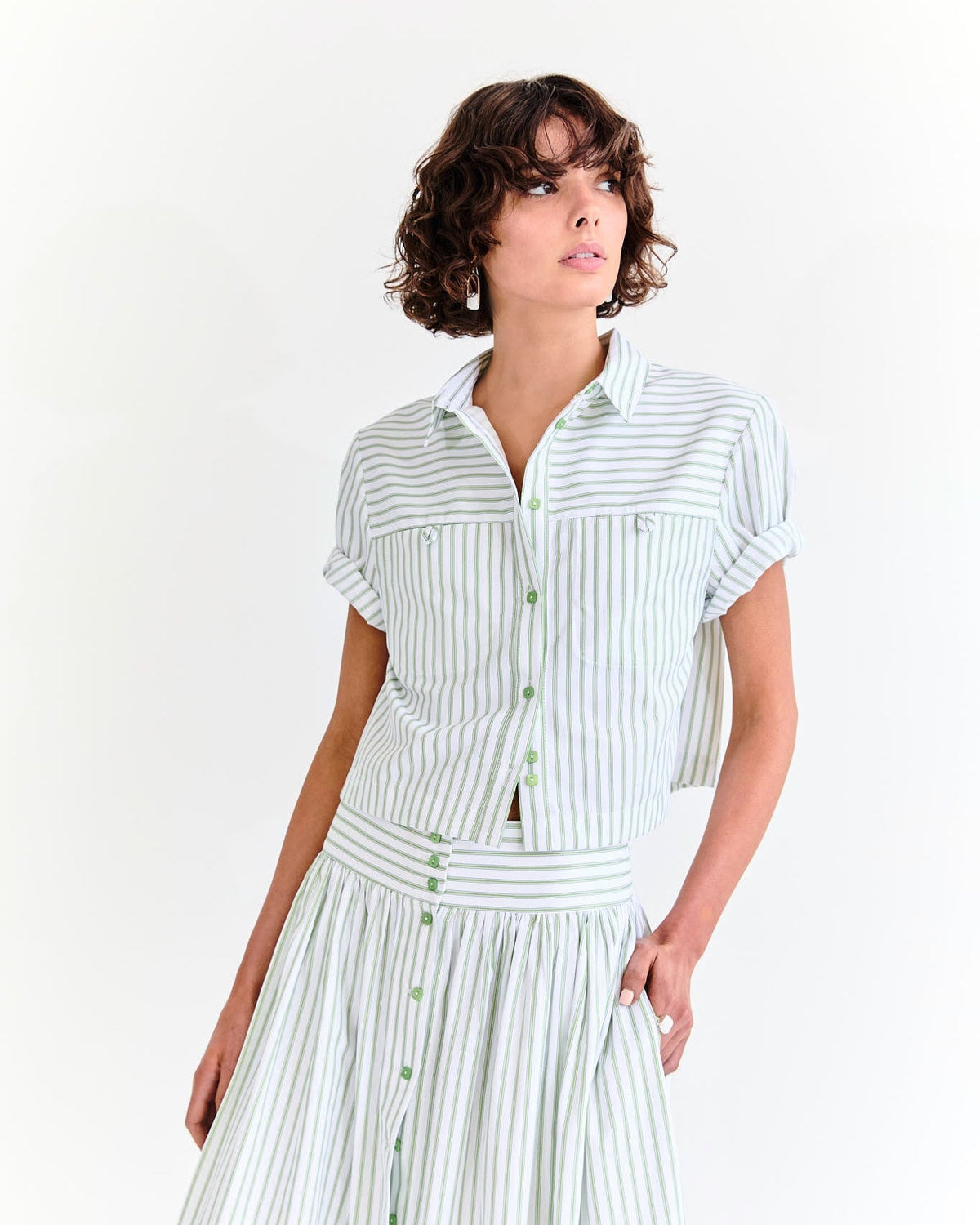 Eder by Anna Lola Crop Shirt in Green pistachio stripe