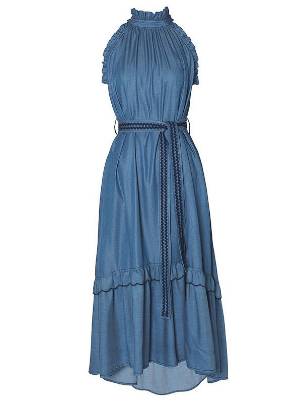 Emily Lovelock Celine halter neck dress in blue - styled
