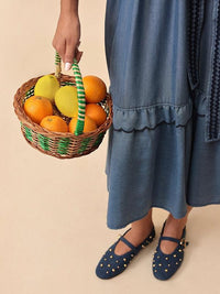 Emily Lovelock Celine halter neck dress in blue - waist tie detail
