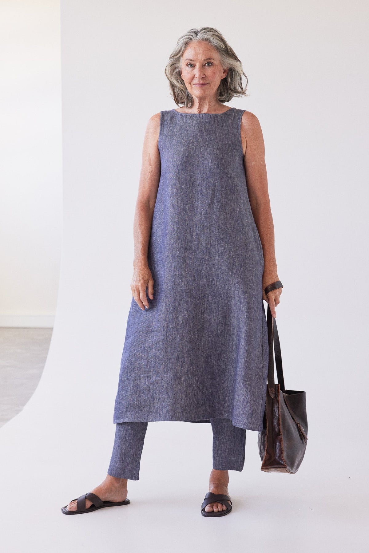 Eva's Sunday Asher Sleeveless Dress Dusty Denim Linen