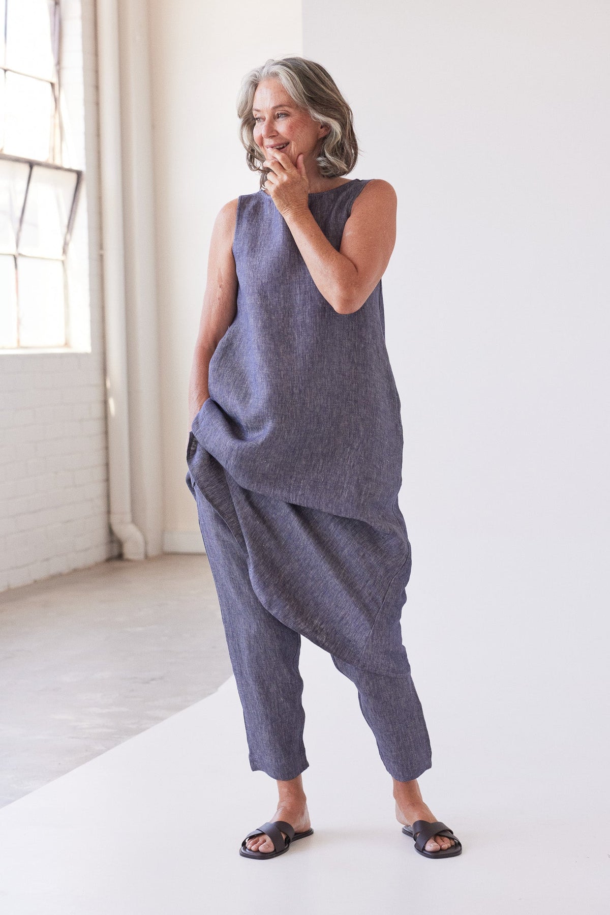 Eva's Sunday Asher Sleeveless Dress Dusty Denim Linen