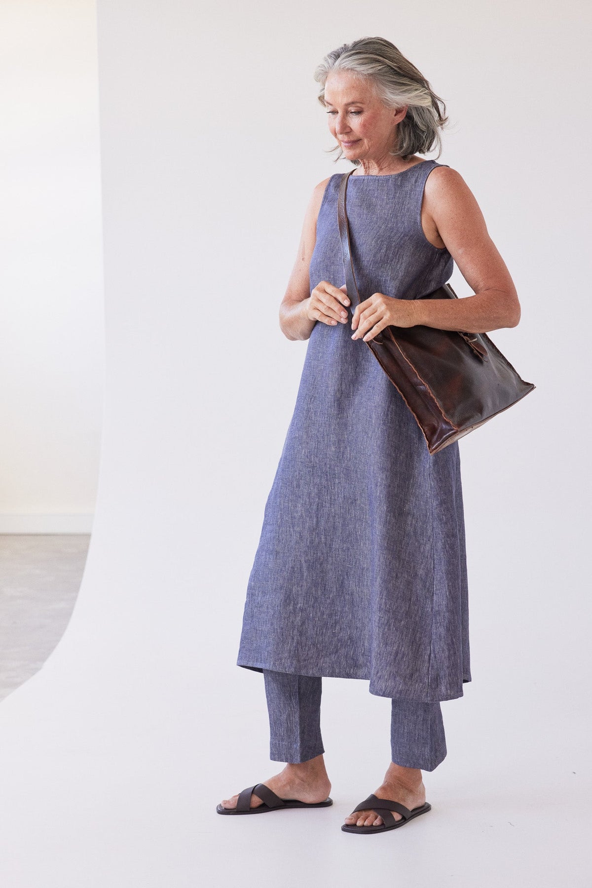 Eva's Sunday Asher Sleeveless Dress Dusty Denim Linen