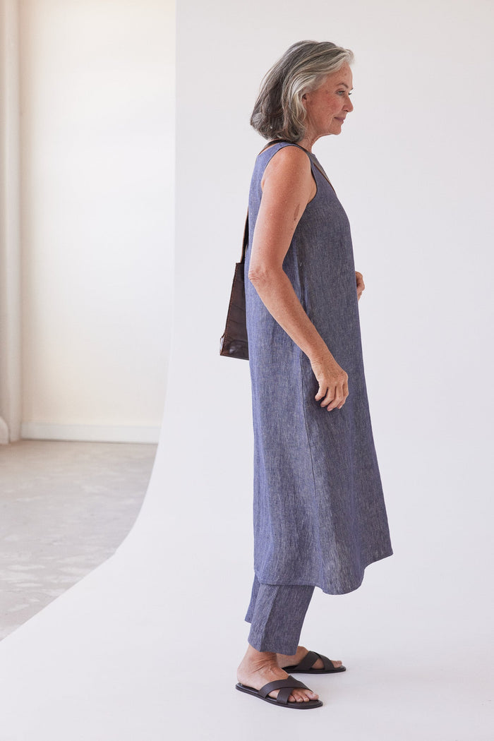 Eva's Sunday Asher Sleeveless Dress Dusty Denim Linen