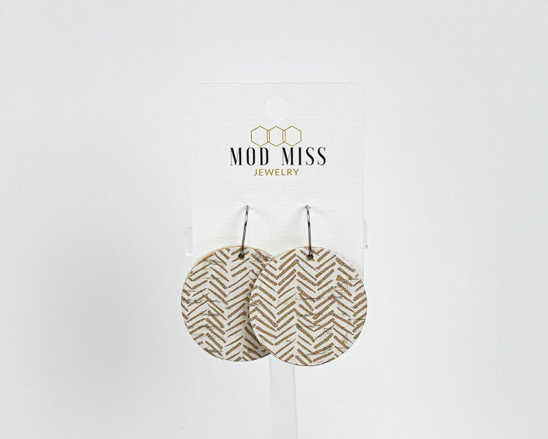 Honey Chevron - Cork+Leather Round Earring