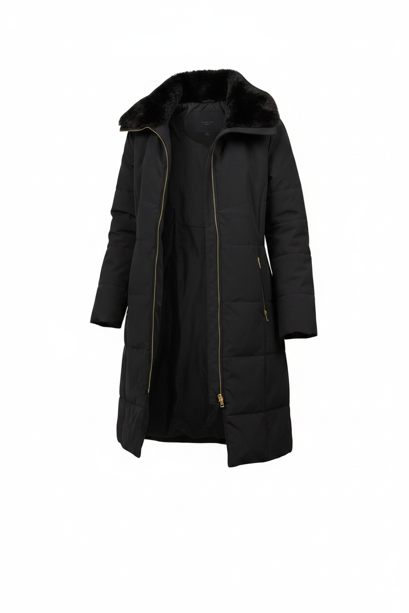 Sabena - Long Line Puffer Coat with Fur Trim