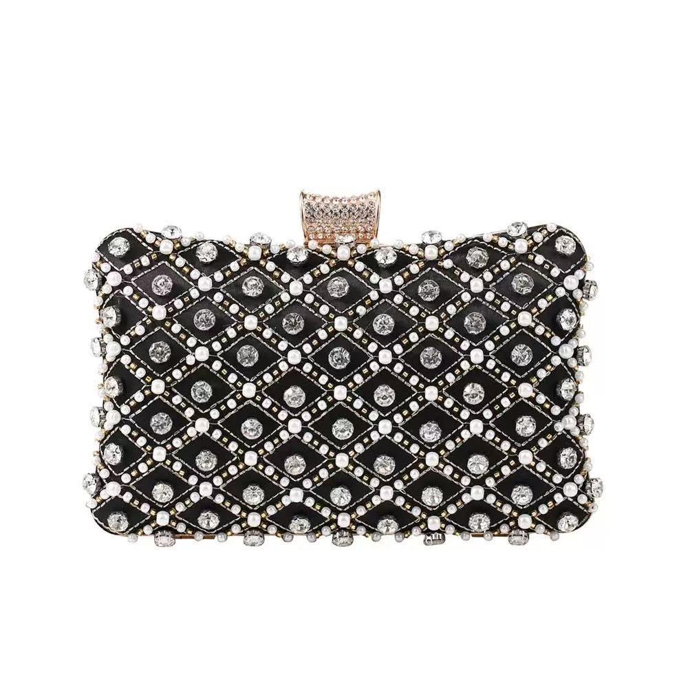 Noir Pearl Lattice Clutch