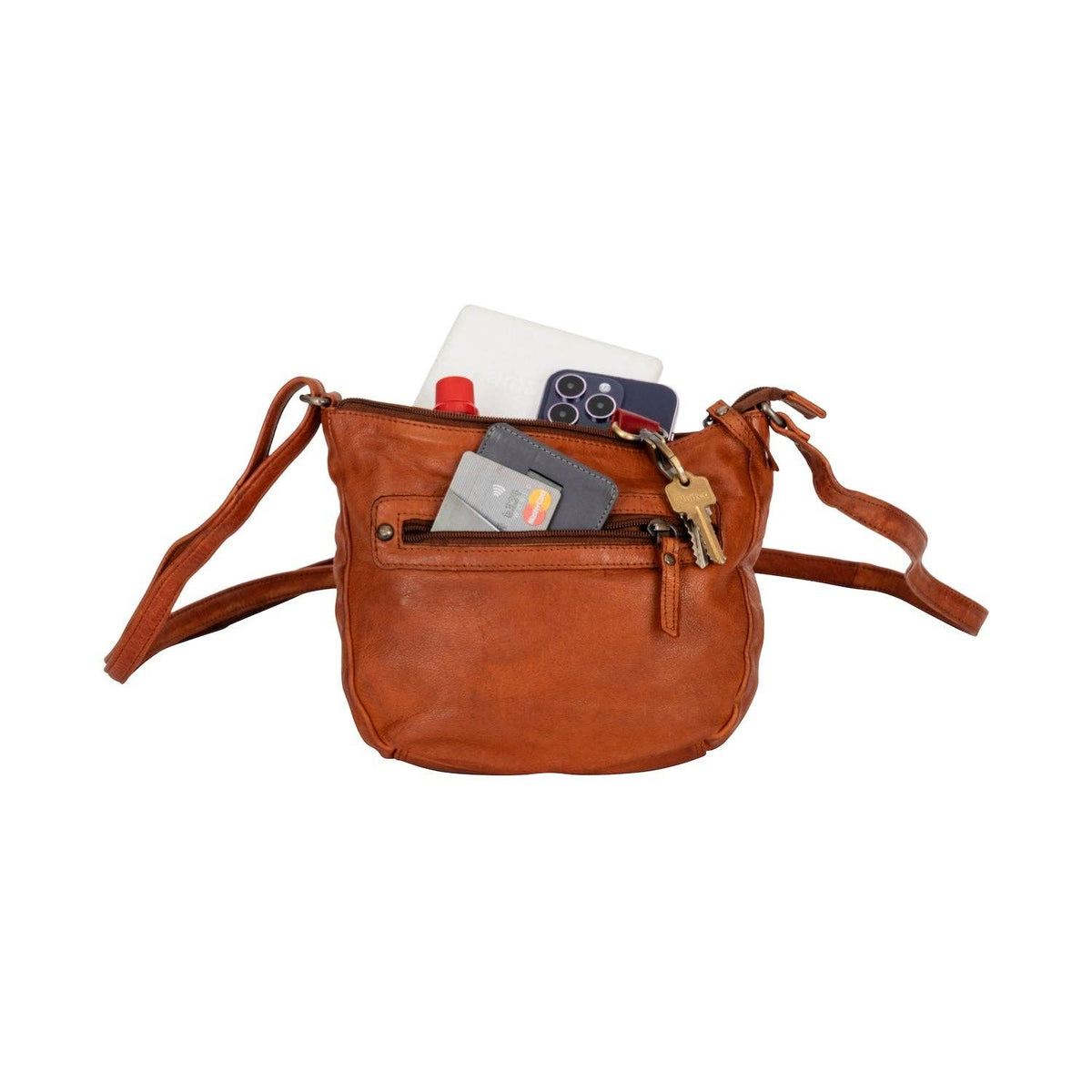 UrbanEase – Cognac Washed Leather Crossbody Bag