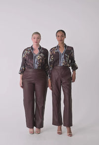 Once Was - Joan Leather Elasticated Waist Straight Leg Pant in Oxblood