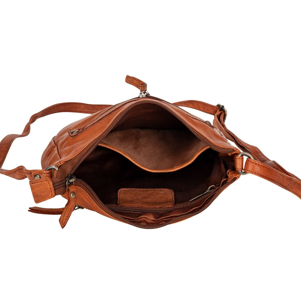 UrbanEase – Cognac Washed Leather Crossbody Bag