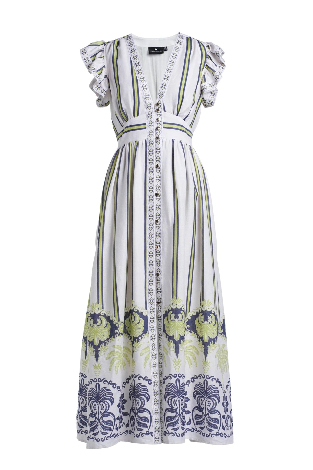 Emily Lovelock Madeline Print Dress - heart button detail