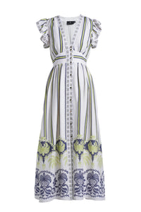 Emily Lovelock Madeline Print Dress - heart button detail