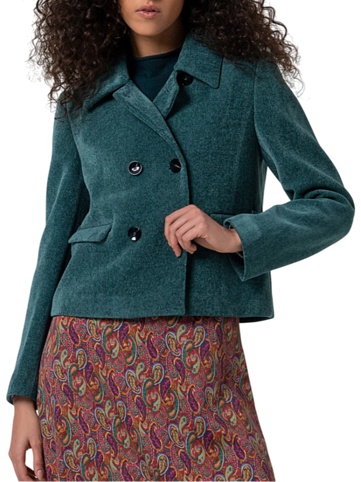 Surkana -  Short Chenille Double Breasted Jacket - Steel Blue