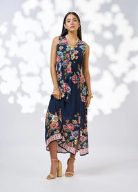 Loobies Story -  Mystic Rose Midi Dress Indigo Multi