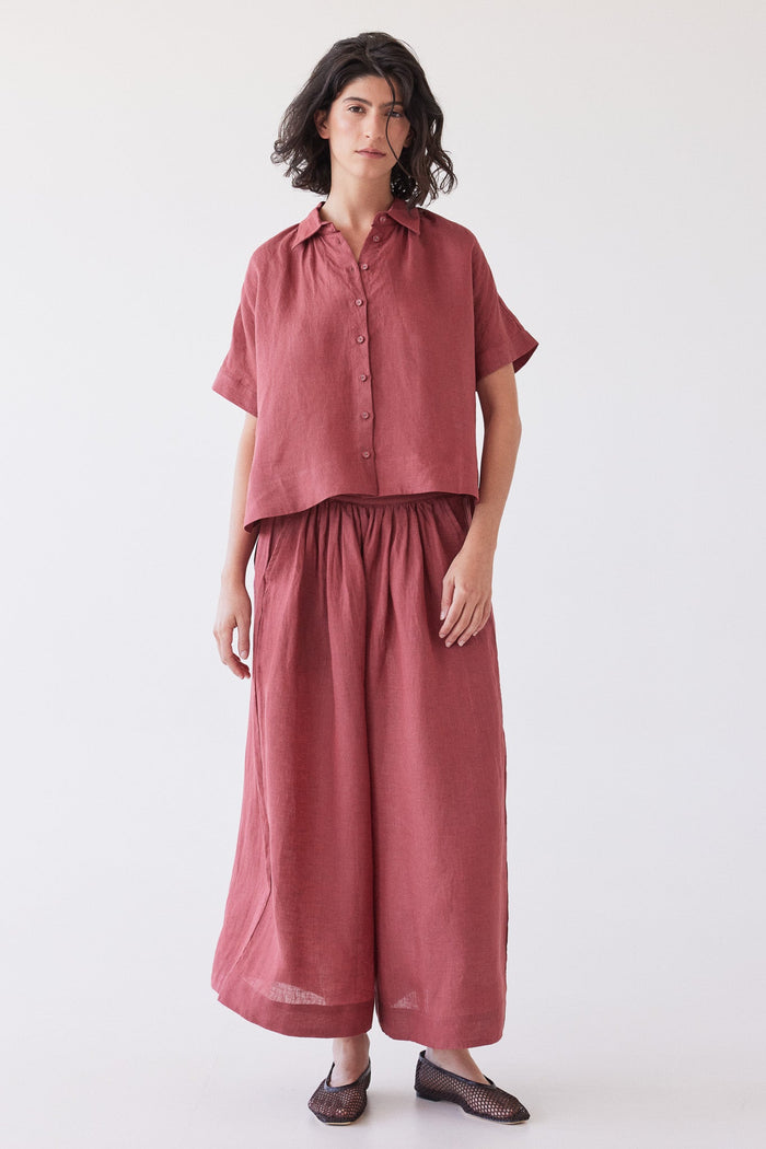 Eva's Sunday Lumi Collared Shirt with Lauri Culotte Burnt Sienna