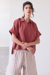 Eva's Sunday Lumi Collared Shirt Burnt Sienna with Oliver Pant