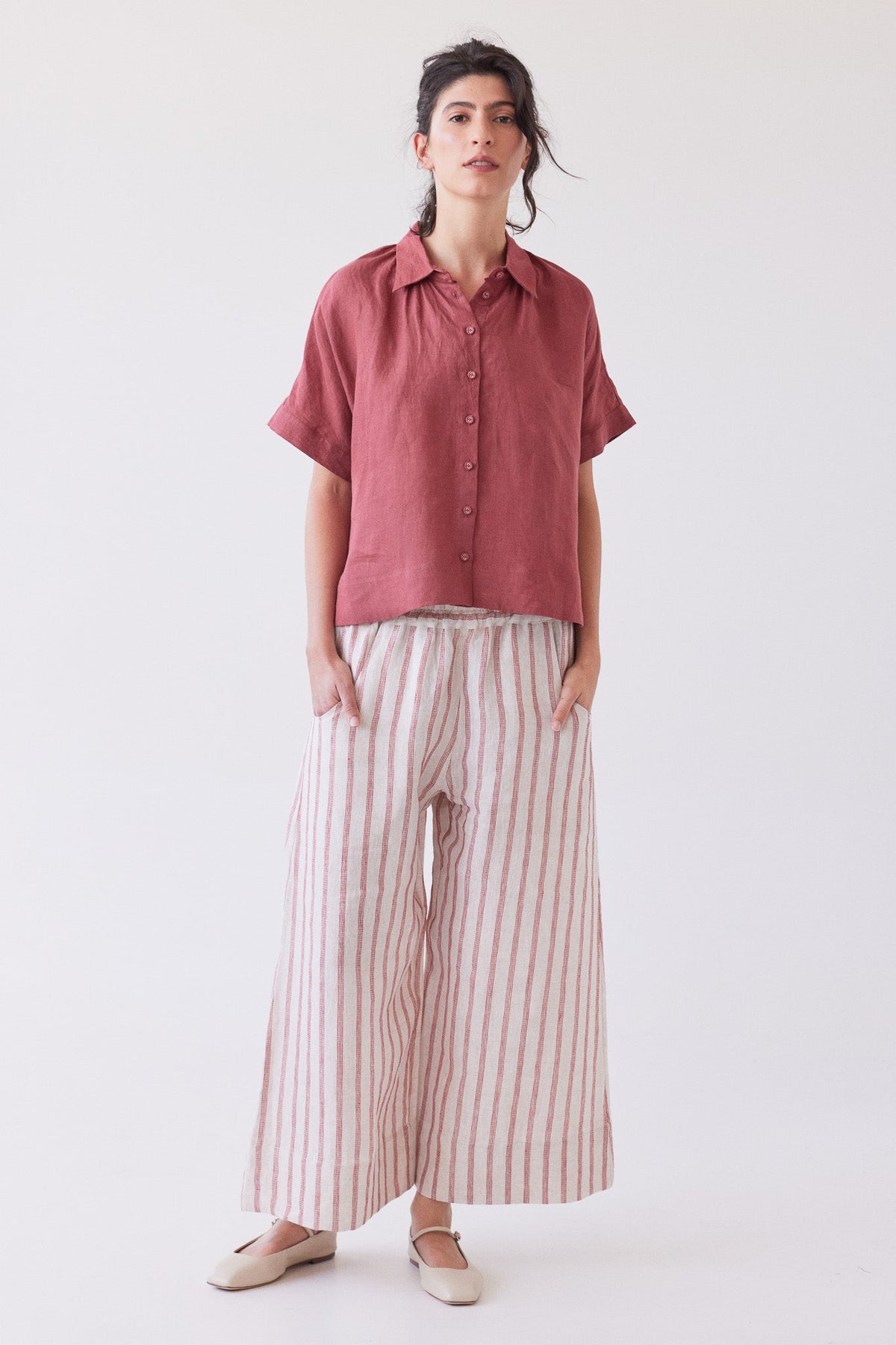 Eva's Sunday Oliver Pull On Pant Burnt Sienna Stripe