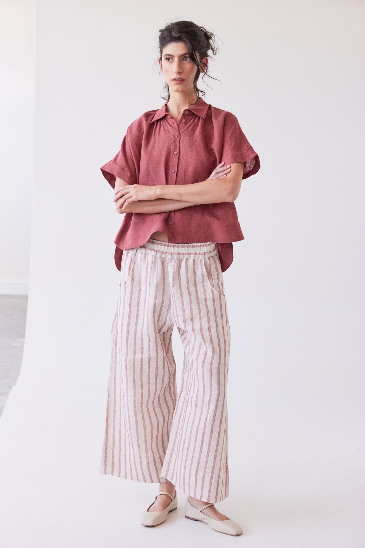 Eva's Sunday Oliver Pull On Pant Burnt Sienna Stripe