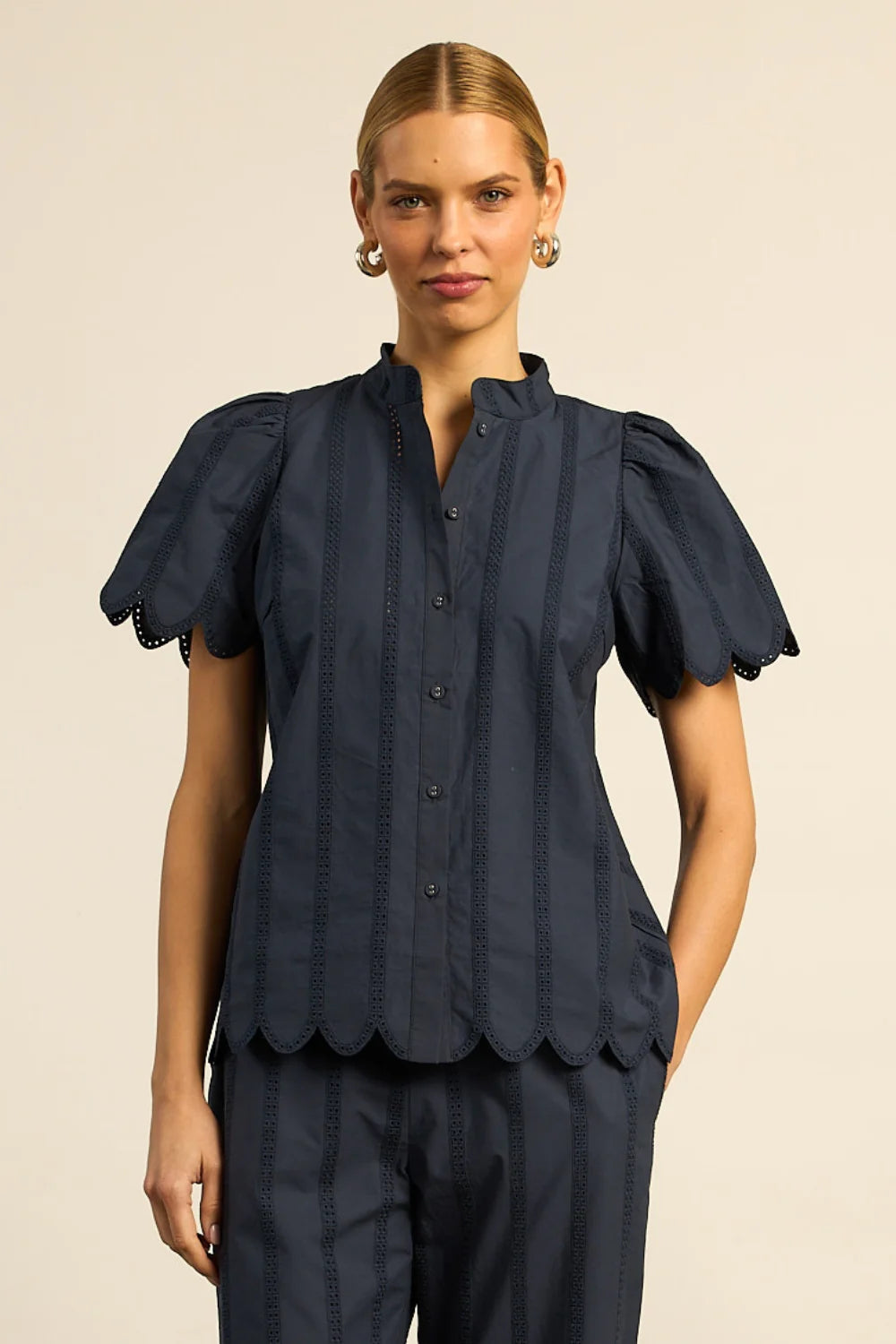 Zoe Kratzmann - Pier Top - Midnight Blue Broderie