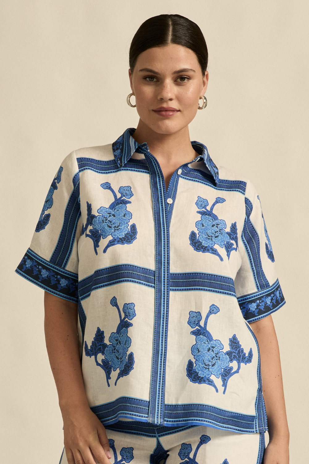 Zoe Kratzmann - Pixel Top - Azure Collage Blue Print