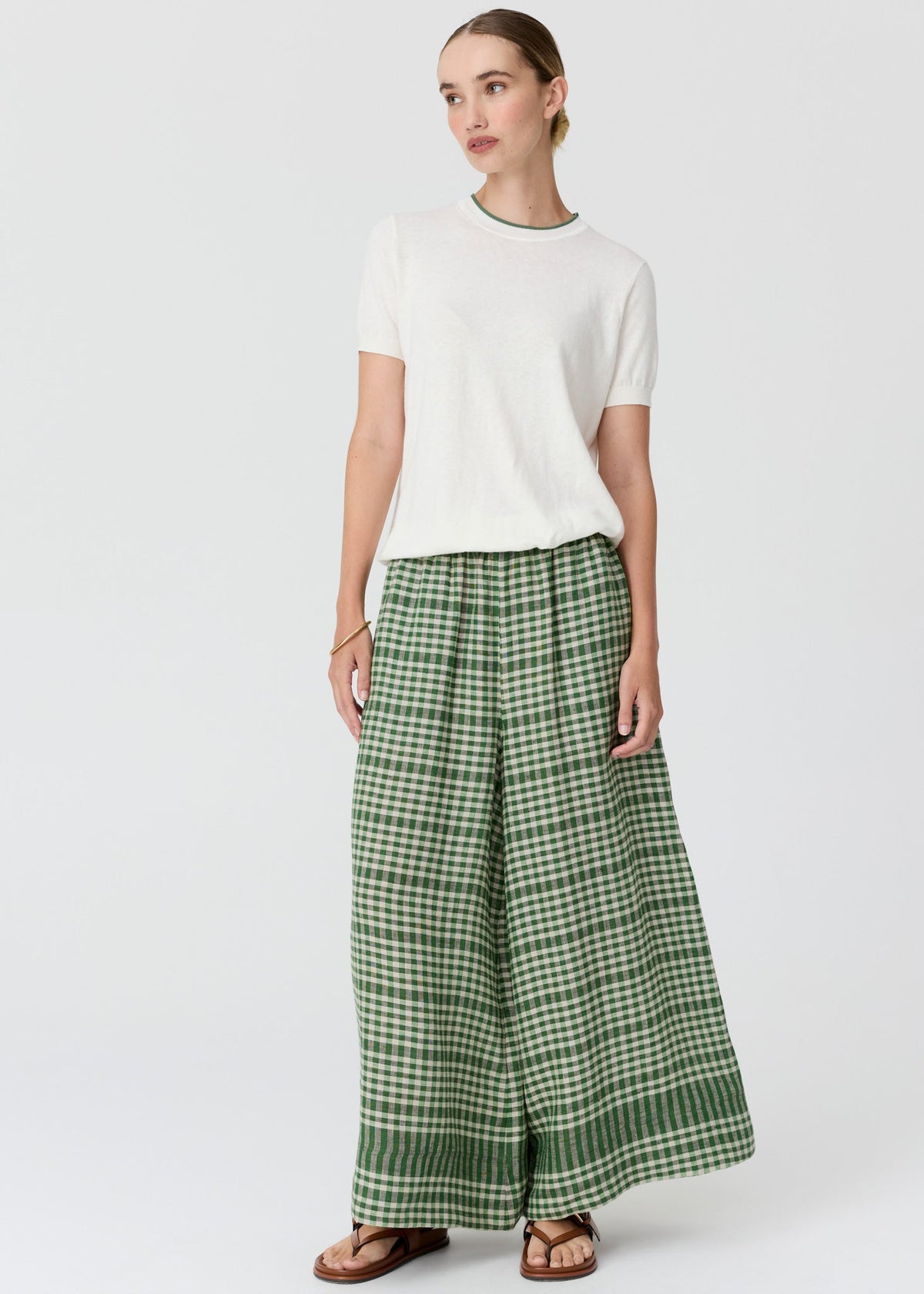 POL Dillon Tee Chalk/Fern striped collar detail