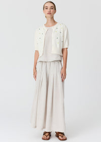 POL Viloa Beaded Short Sleeve Cardigan in Chalk