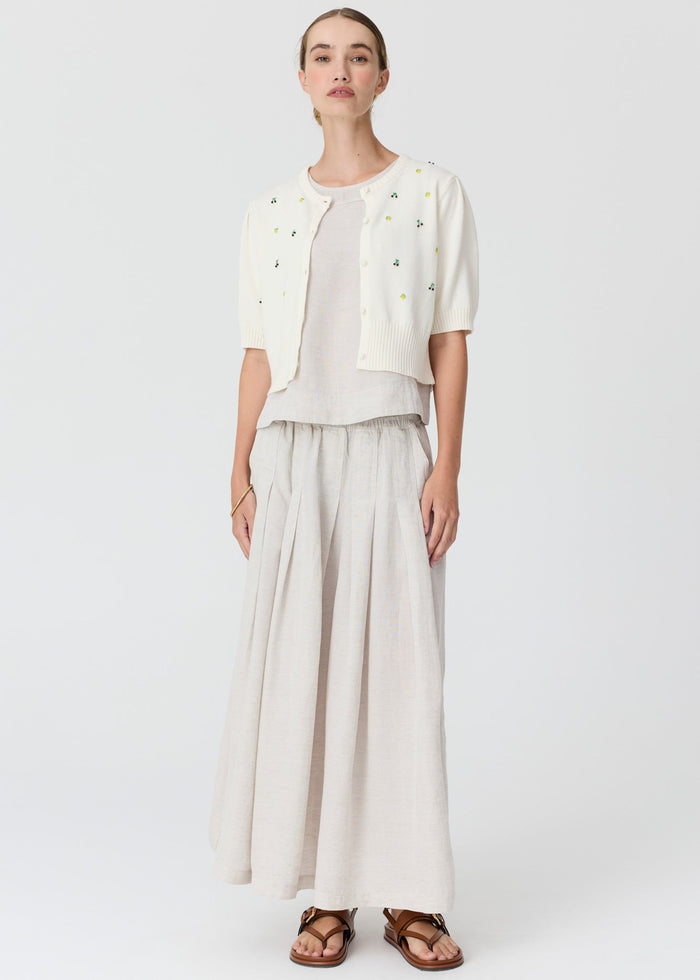 POL Viloa Beaded Short Sleeve Cardigan in Chalk