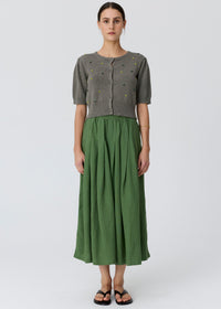 POL Viloa Beaded Short Sleeve Cardigan in Moss