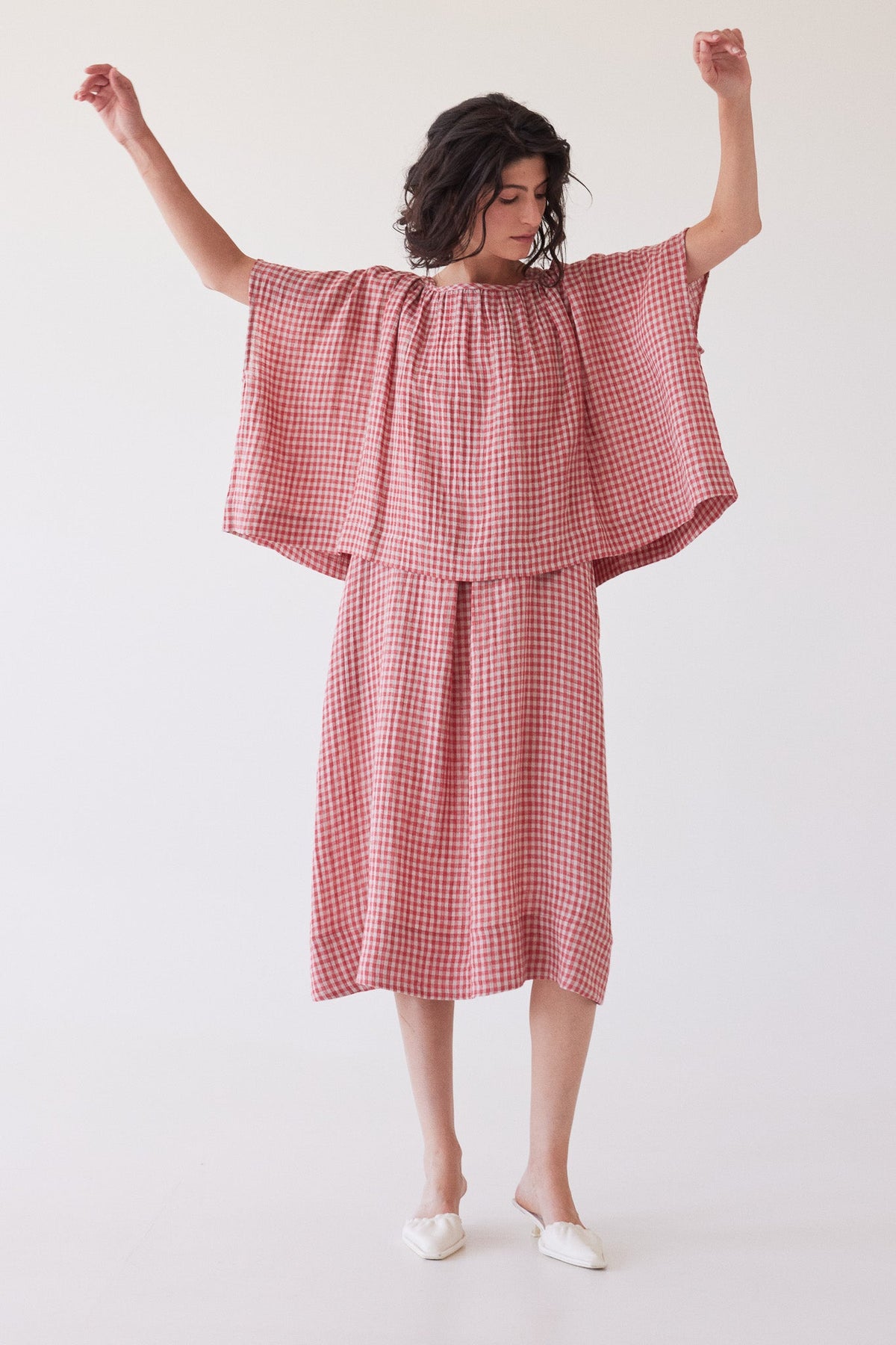 Eva's Sunday Poppy Layering Top Burnt Sienna Gingham