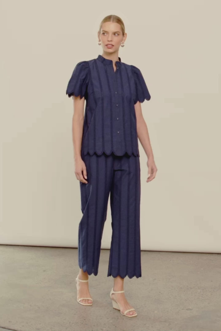 Zoe Kratzmann - Pier Top - Midnight Blue Broderie