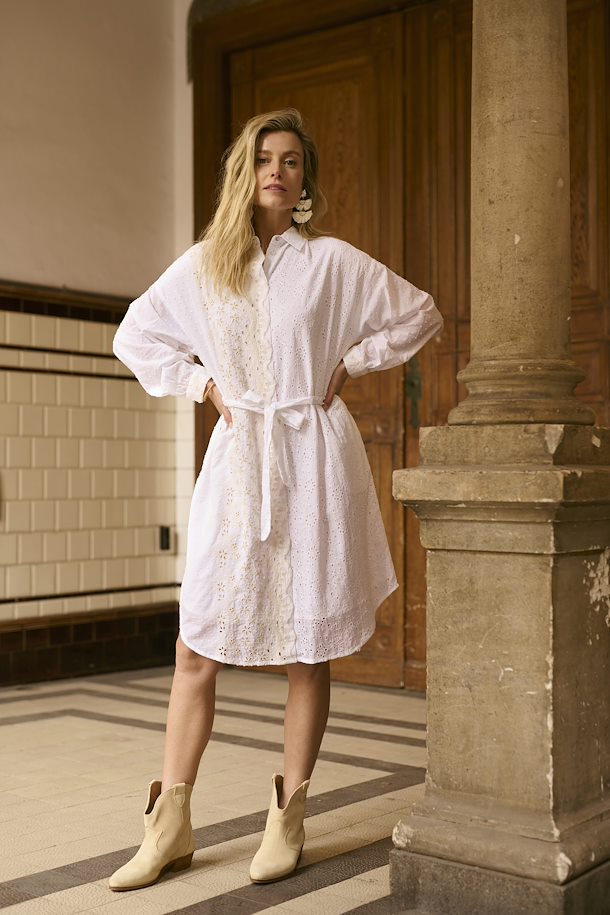 Cream Rymyma Broderie Shirt Dress