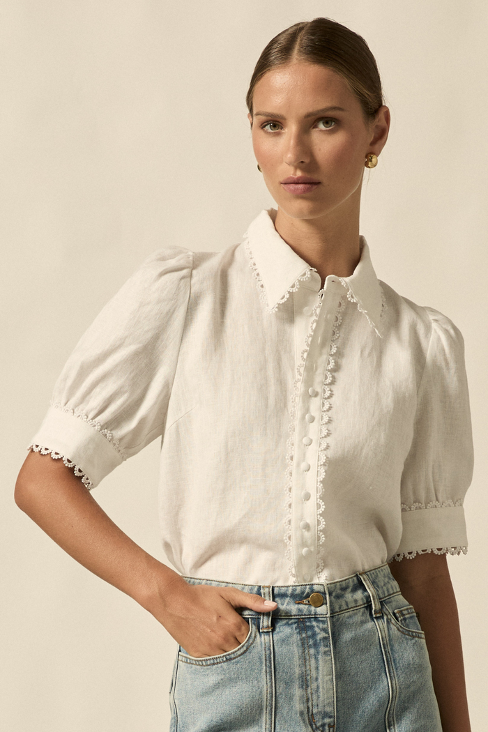 Zoe Kratzmann Tether Top in Porcelain White Linen