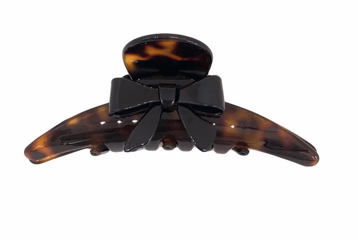 Premium oversized Acetate HairClaw with Black Bow - Dark Tortoise