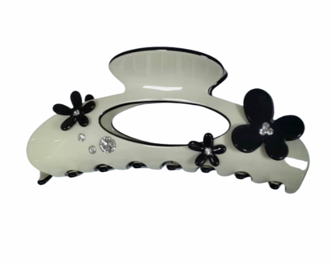 Premium Oversized Hairclaw with Swarovski Crystals & Flowers - Ivory