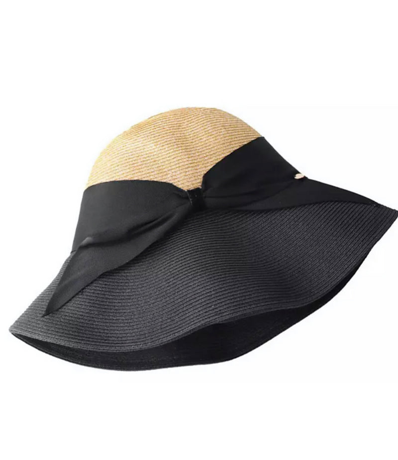 Premium Foldable Fisherman Hat with Bow- Black & Natural