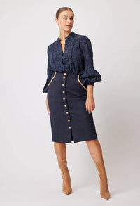 Eddie Faux Suede Skirt in Husk & Navy
