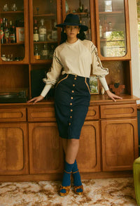 Eddie Faux Suede Skirt in Husk & Navy