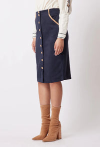 Eddie Faux Suede Skirt in Husk & Navy