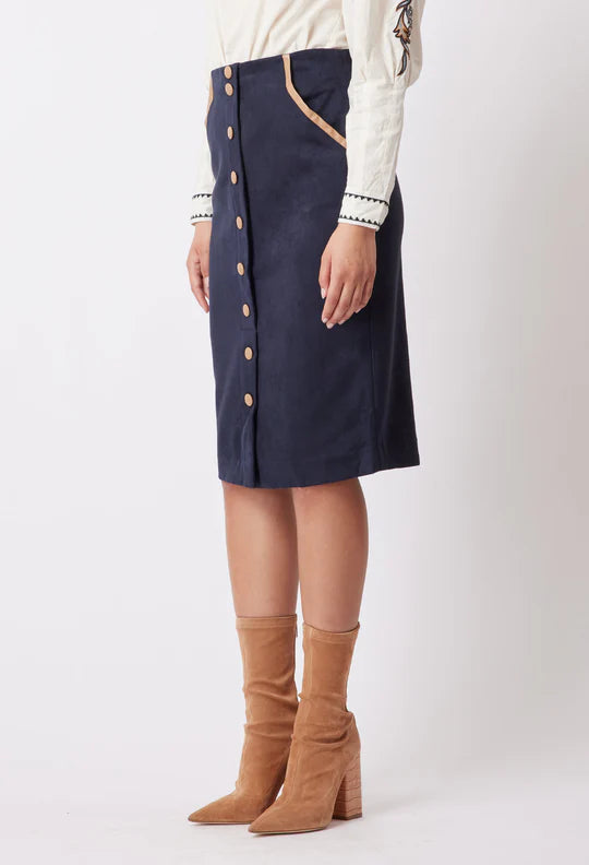Eddie Faux Suede Skirt in Husk & Navy