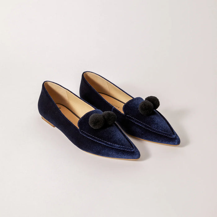 Pointed Flat - Navy with PomPom