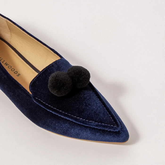 Pointed Flat - Navy with PomPom