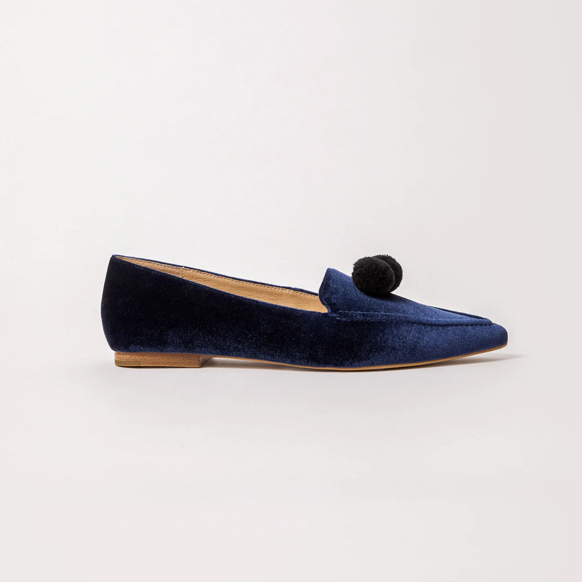 Pointed Flat - Navy with PomPom